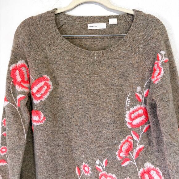 ANTHROPOLOGIE Embroidered Ranunculus Wool Blend Tunic Sweater in Multi Size M - Picture 6 of 13